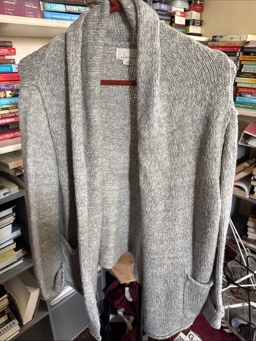Anthropologie Heather Gray Open-Front Knit Cardigan